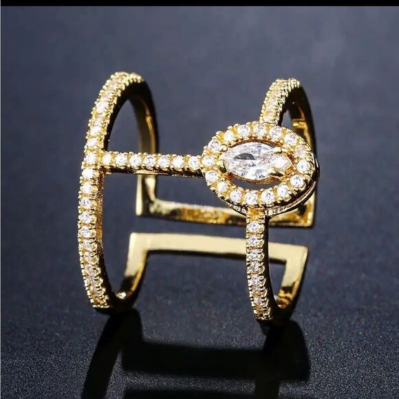 Silver Gold Diamond CZ  Open Cut Adjustable Trendy Sexy Rings GIFT BOXED! - Picture 2 of 4